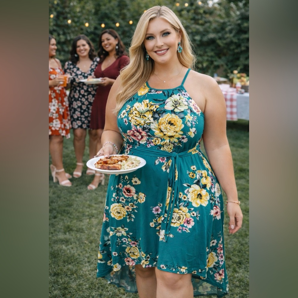 New Emerald High low Floral Halter Dress plus size 2X and 3X 🌹🌸🌺 BRB SL 3
